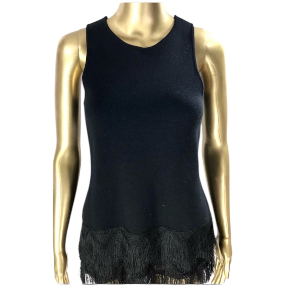 The Limited Black Sleeveless Fringe Hem Knit Tank Top Cotton Size XS